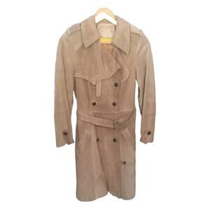 VTG Alan Austin Beverly Hills Long Suede Double Breasted Trench Coat S Y2K Retro